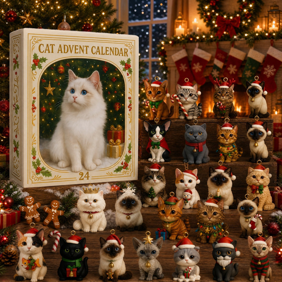 🐱Cat Advent Calendar Gift for Adults Friends Cat Owners and Lovers Christmas Holiday Countdown Gift 24 Designs Cats Charm Christmas Tree Ornament