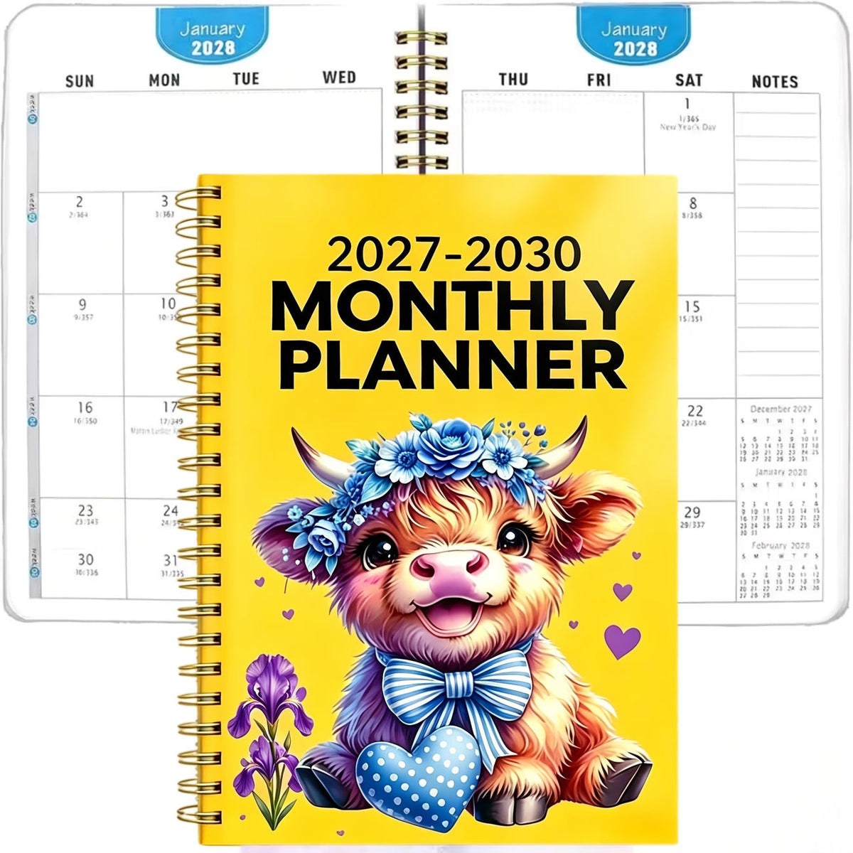 🔥 PLAN AHEAD & SAVE! — 2027–2030 Highland Cow Monthly Planner 🐮📅 | 4-Year Spiral Calendar