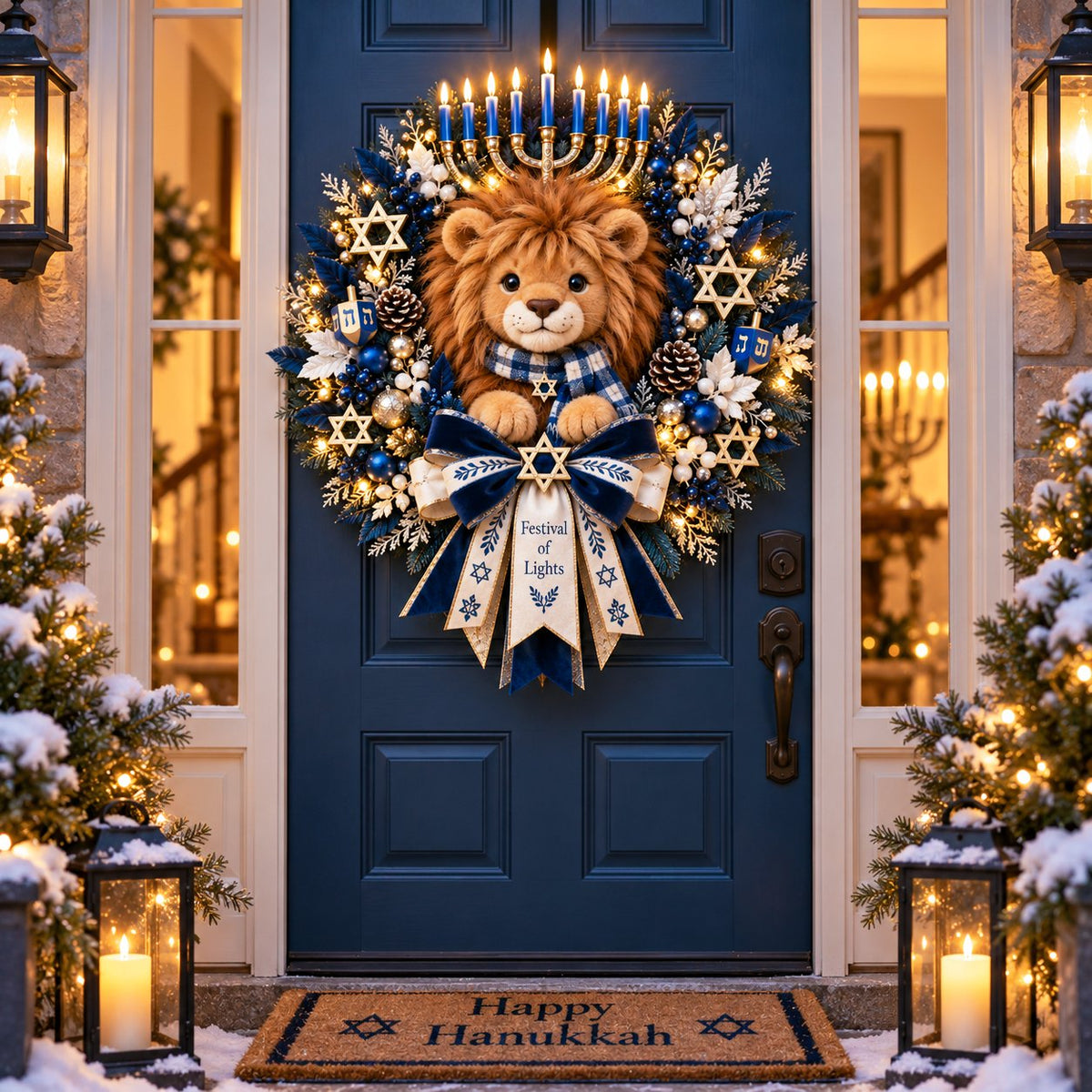 🦁✨ Lion of Judah Hanukkah Lighted Wreath - A Warm & Meaningful Welcome for the Festival of Lights🎁
