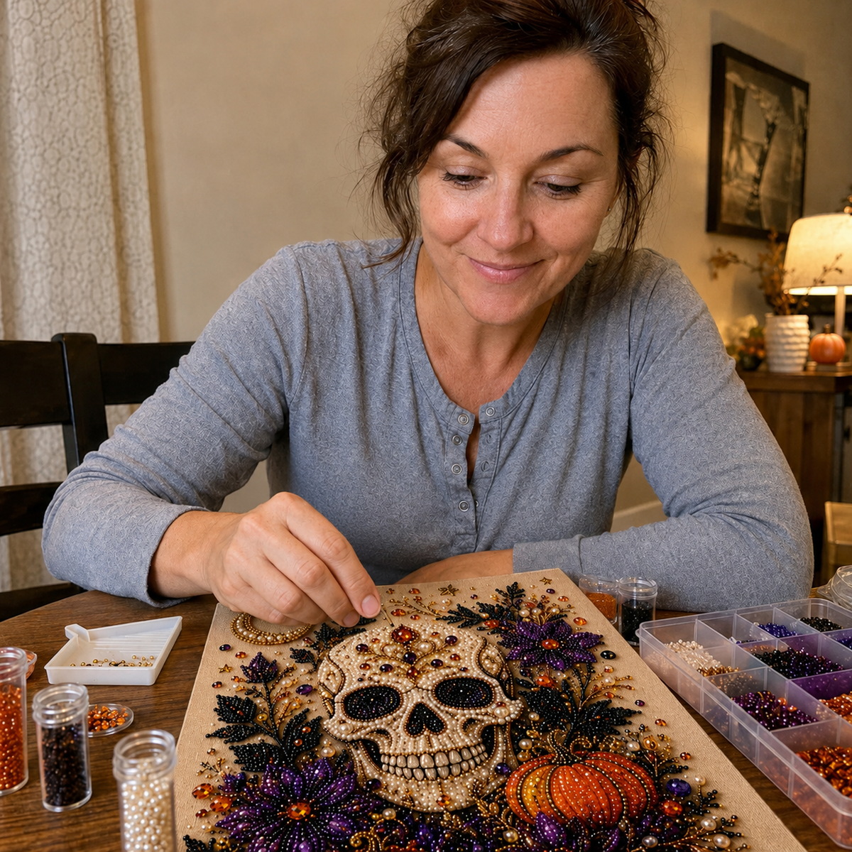 💥LAST DAY  55% OFF👻✨ Halloween Pearl Art DIY Kit – Turn Tiny Pearls into Spooky-Cute Magic