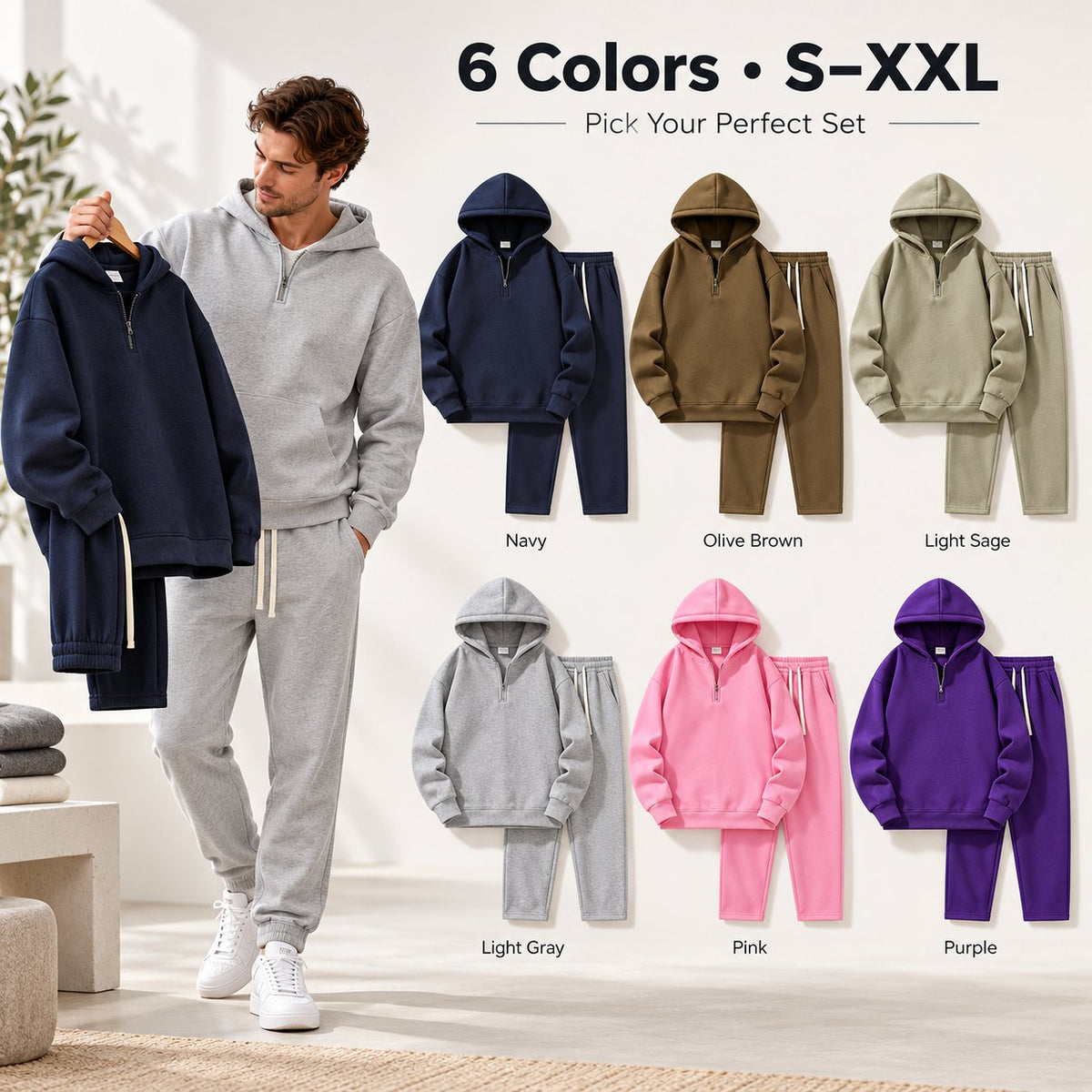 ⚡Hot Sales 50% OFF🔥Men's Plain Two-piece Casual Sporty Sweatsuit Set