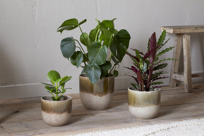 Nkuku Almeida Reactive Glaze Plant Pot – Olive & Natural