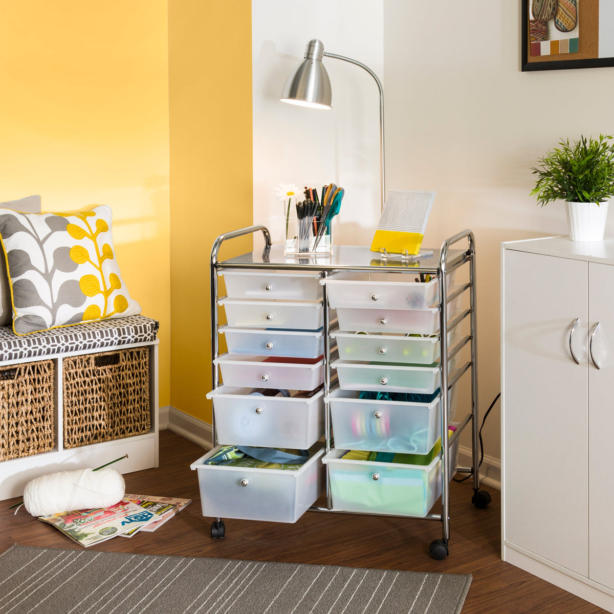 Chrome/Clear 12-Drawer Rolling Storage Craft Cart