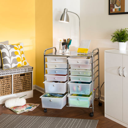 Chrome/Clear 12-Drawer Rolling Storage Craft Cart