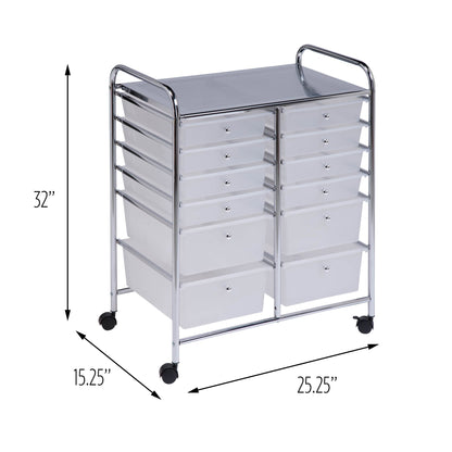 Chrome/Clear 12-Drawer Rolling Storage Craft Cart