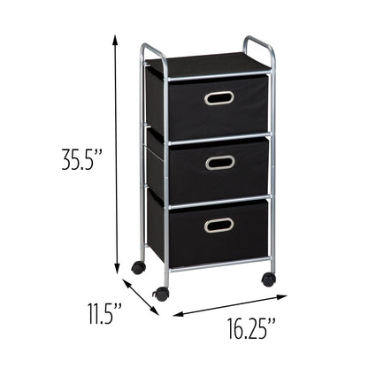 Black 3-Drawer Rolling Fabric Cart