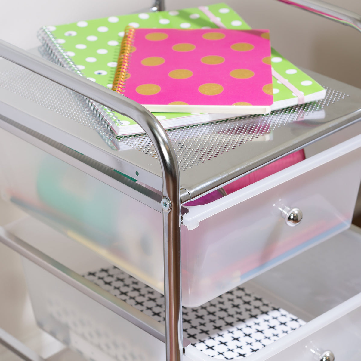 Chrome/Clear 3-Drawer Rolling Storage Cart