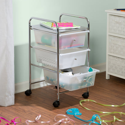 Chrome/Clear 3-Drawer Rolling Storage Cart