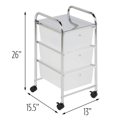 Chrome/Clear 3-Drawer Rolling Storage Cart