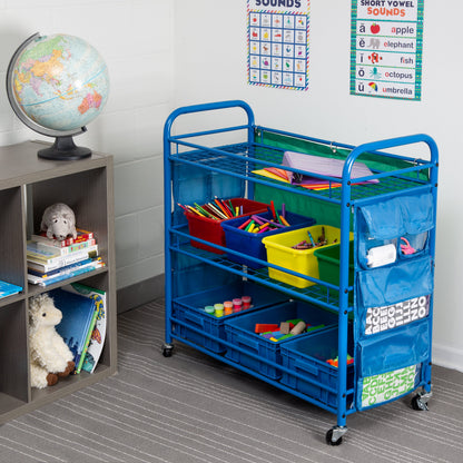 Blue 3-Tier Rolling Teacher's Activity Cart