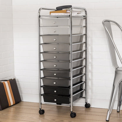 Gray 10-Drawer Rolling Storage Cart