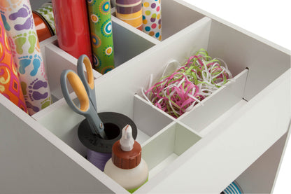 White Gift Wrap or Craft Storage Cart with Fabric Bin
