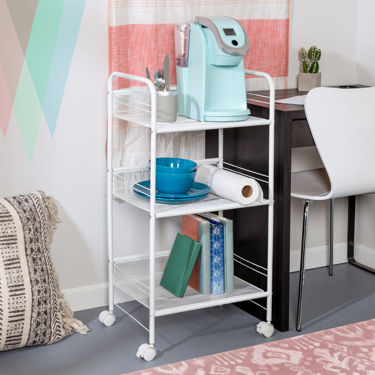 White Steel Wire 3-Tier Multi-Purpose Cart