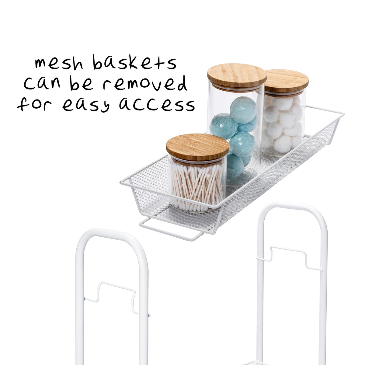 White 3-Basket Slim Rolling Wire Cart