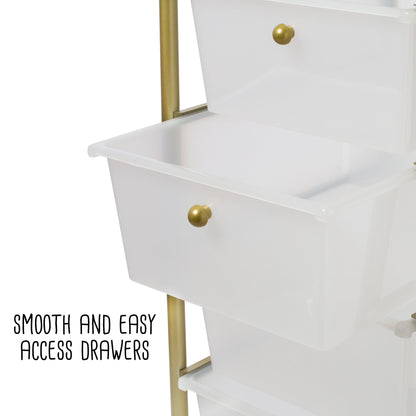 Clear/Gold Plastic 5-Drawer Rolling Storage Cart