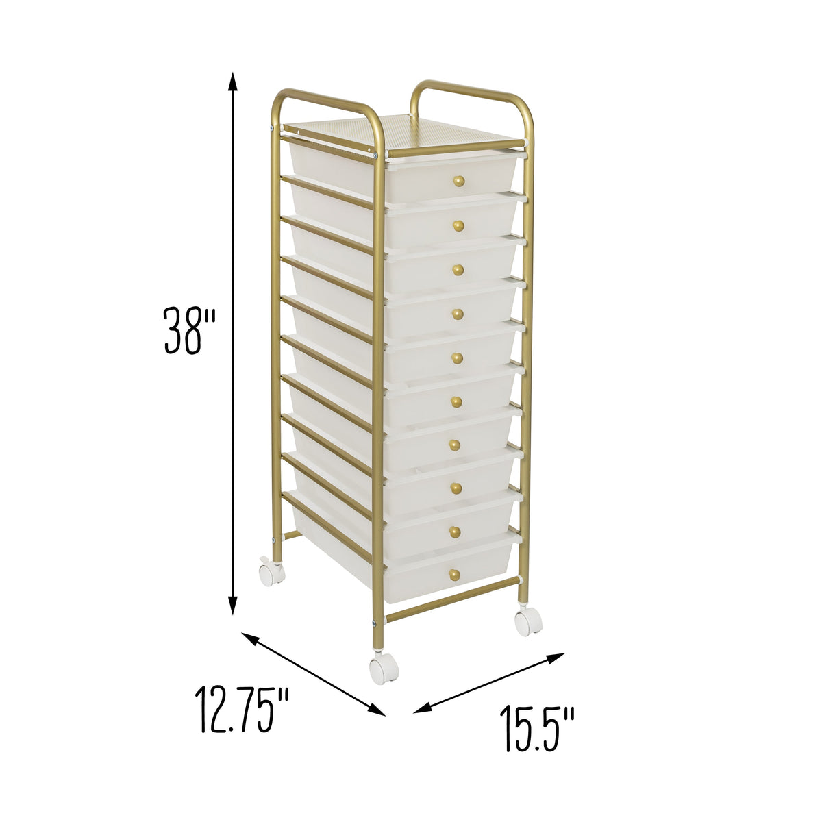 Clear/Gold Plastic 10-Drawer Rolling Storage Cart