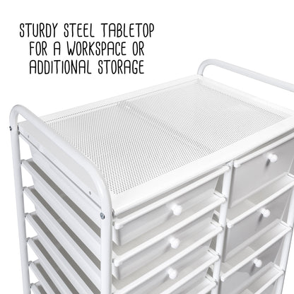 15-Drawer Metal Rolling Storage Cart, White
