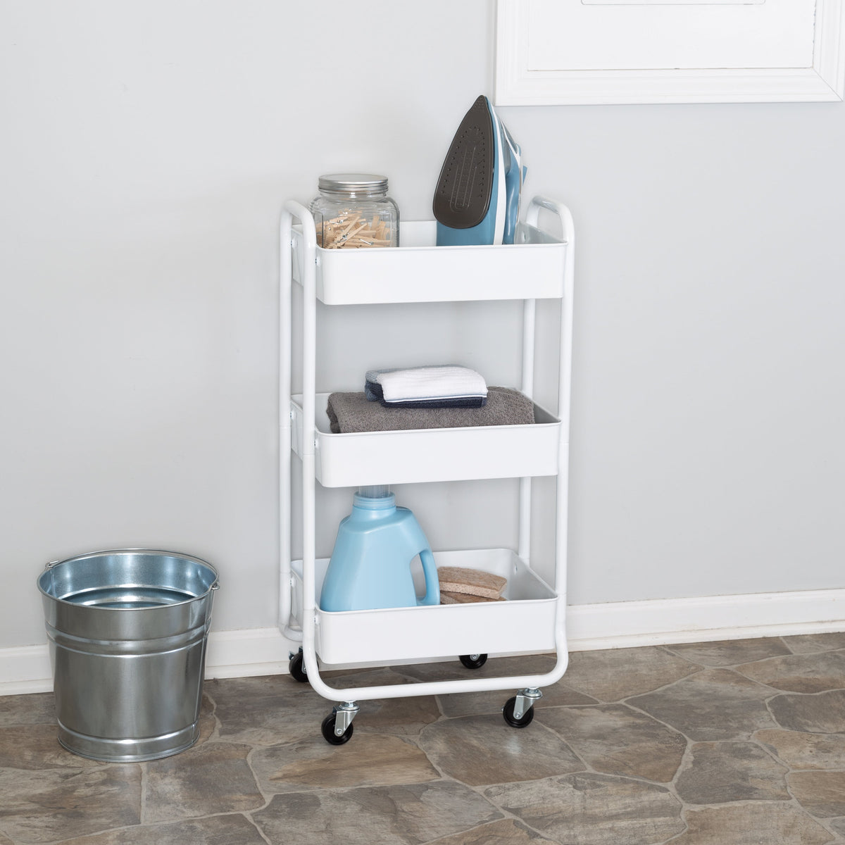 White 3-Tier Metal Rolling Cart