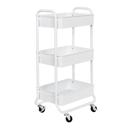 White 3-Tier Metal Rolling Cart
