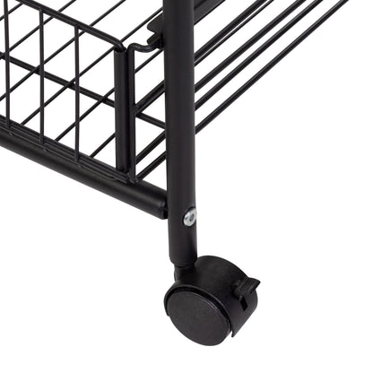 Black/Natural 3-Tier Slim Rolling Cart with Metal Basket Drawers