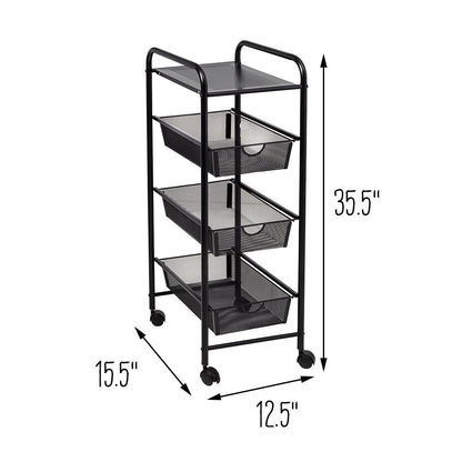 Black Metal Mesh 3-Drawer Storage Cart
