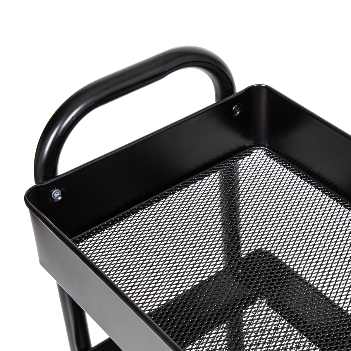 Black Craft Cart with Wheels, Pegboard, Shelf, and Metal Basket