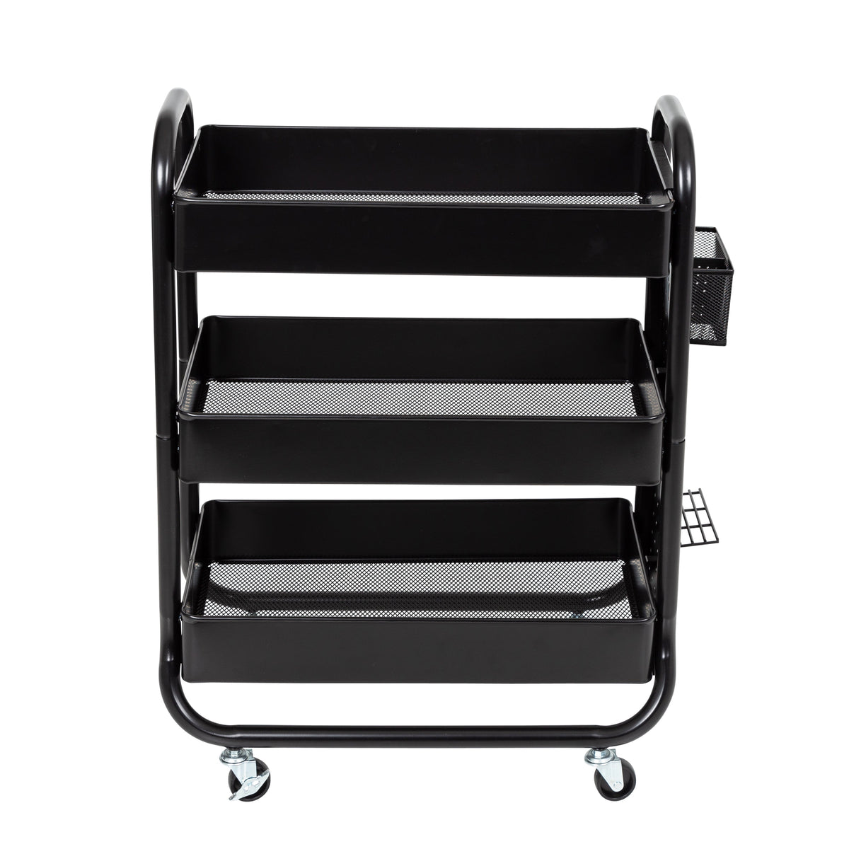 Black Craft Cart with Wheels, Pegboard, Shelf, and Metal Basket