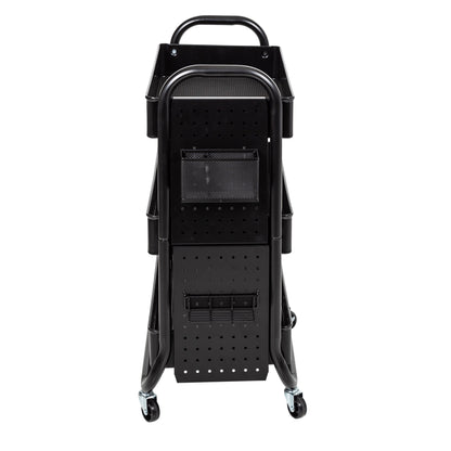 Black Craft Cart with Wheels, Pegboard, Shelf, and Metal Basket