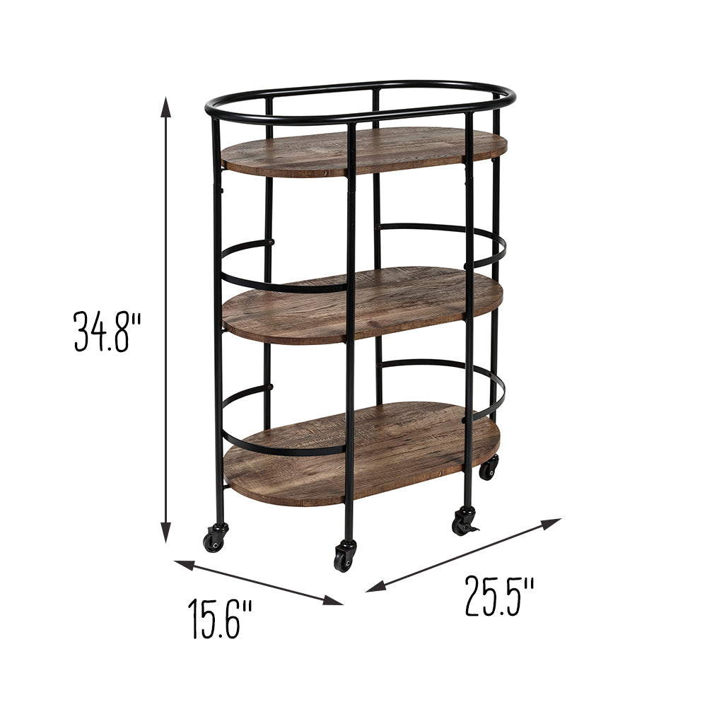Black/Rustic Brown 3-Tier Rolling Bar and Serving Cart