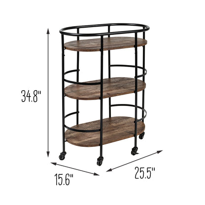 Black/Rustic Brown 3-Tier Rolling Bar and Serving Cart