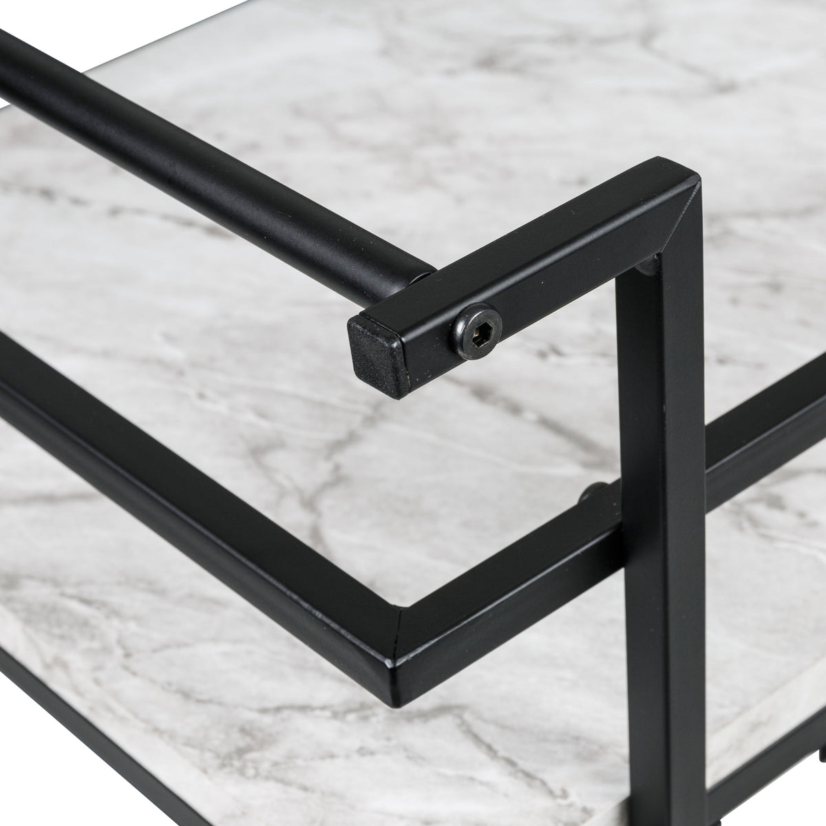 Black/White Faux Marble 2-Tier Bar and Serving Cart