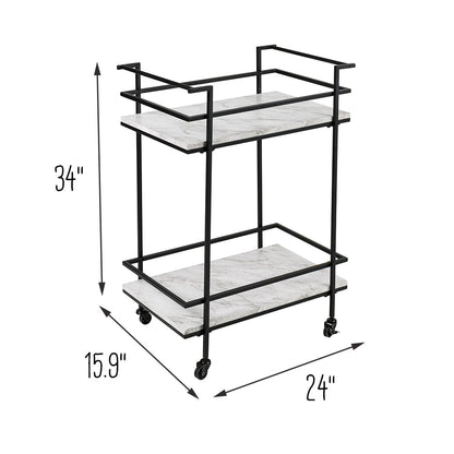 Black/White Faux Marble 2-Tier Bar and Serving Cart