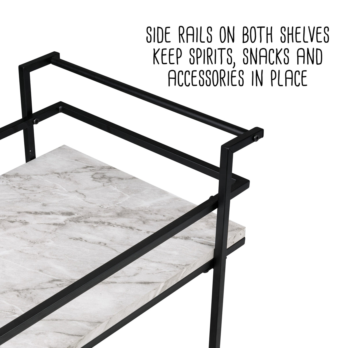 Black/White Faux Marble 2-Tier Bar and Serving Cart