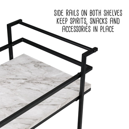 Black/White Faux Marble 2-Tier Bar and Serving Cart