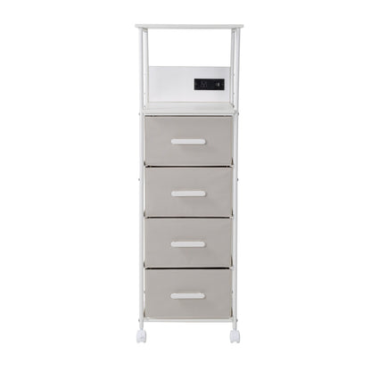 White/Gray Dorm 4-Drawer Bedside Charging Storage Cart