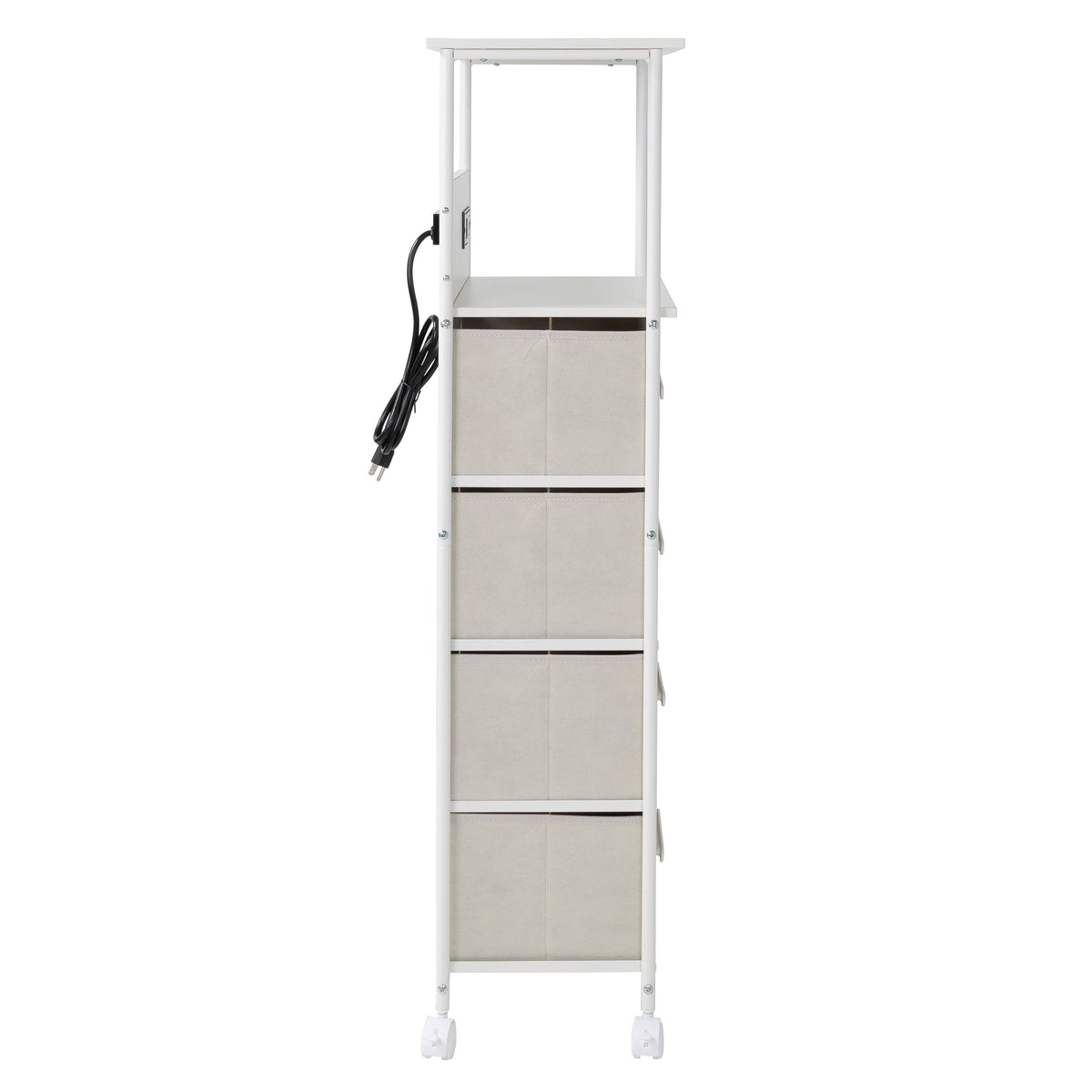 White/Gray Dorm 4-Drawer Bedside Charging Storage Cart