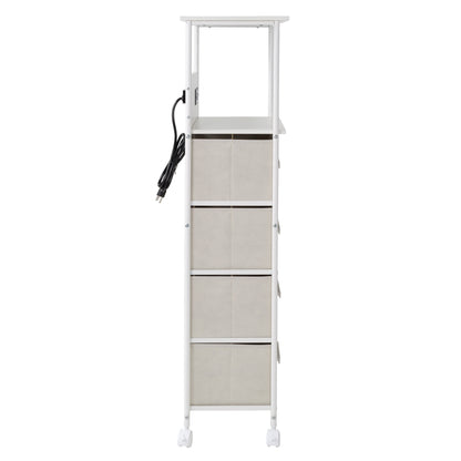 White/Gray Dorm 4-Drawer Bedside Charging Storage Cart
