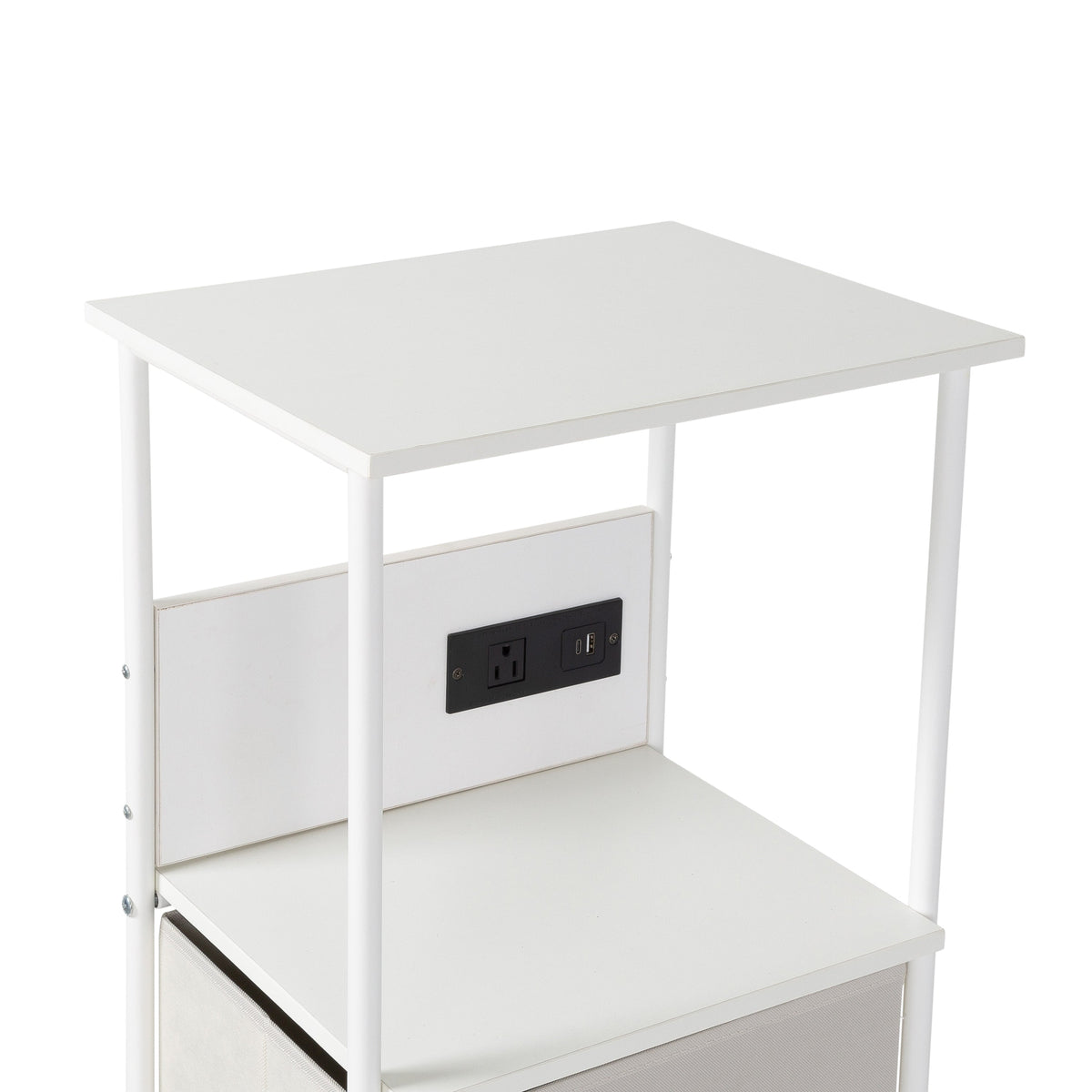 White/Gray Dorm 4-Drawer Bedside Charging Storage Cart