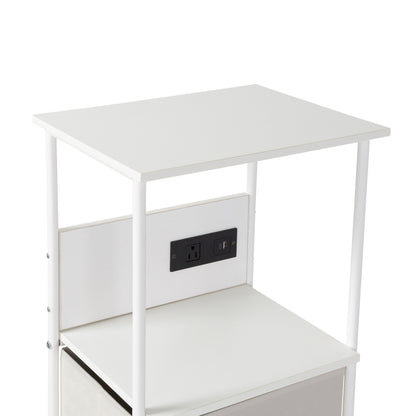 White/Gray Dorm 4-Drawer Bedside Charging Storage Cart
