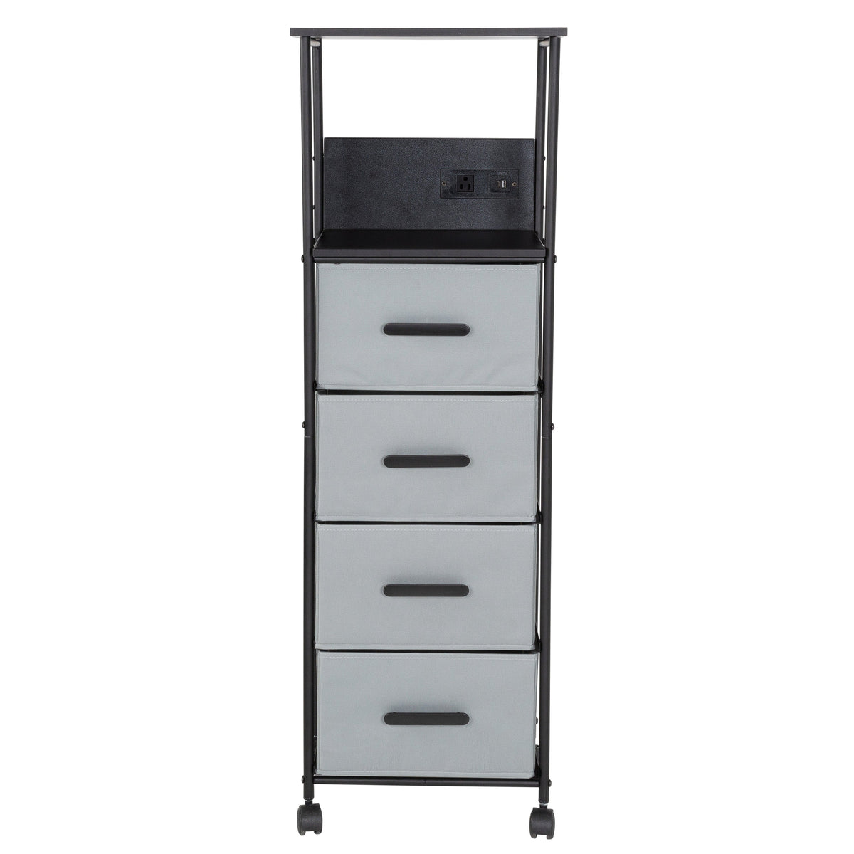Black/Gray Dorm 4-Drawer Bedside Charging Storage Cart