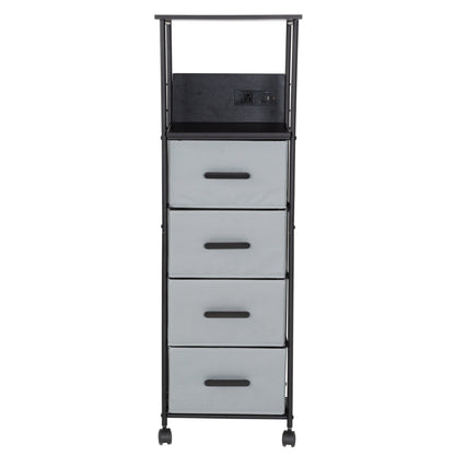 Black/Gray Dorm 4-Drawer Bedside Charging Storage Cart