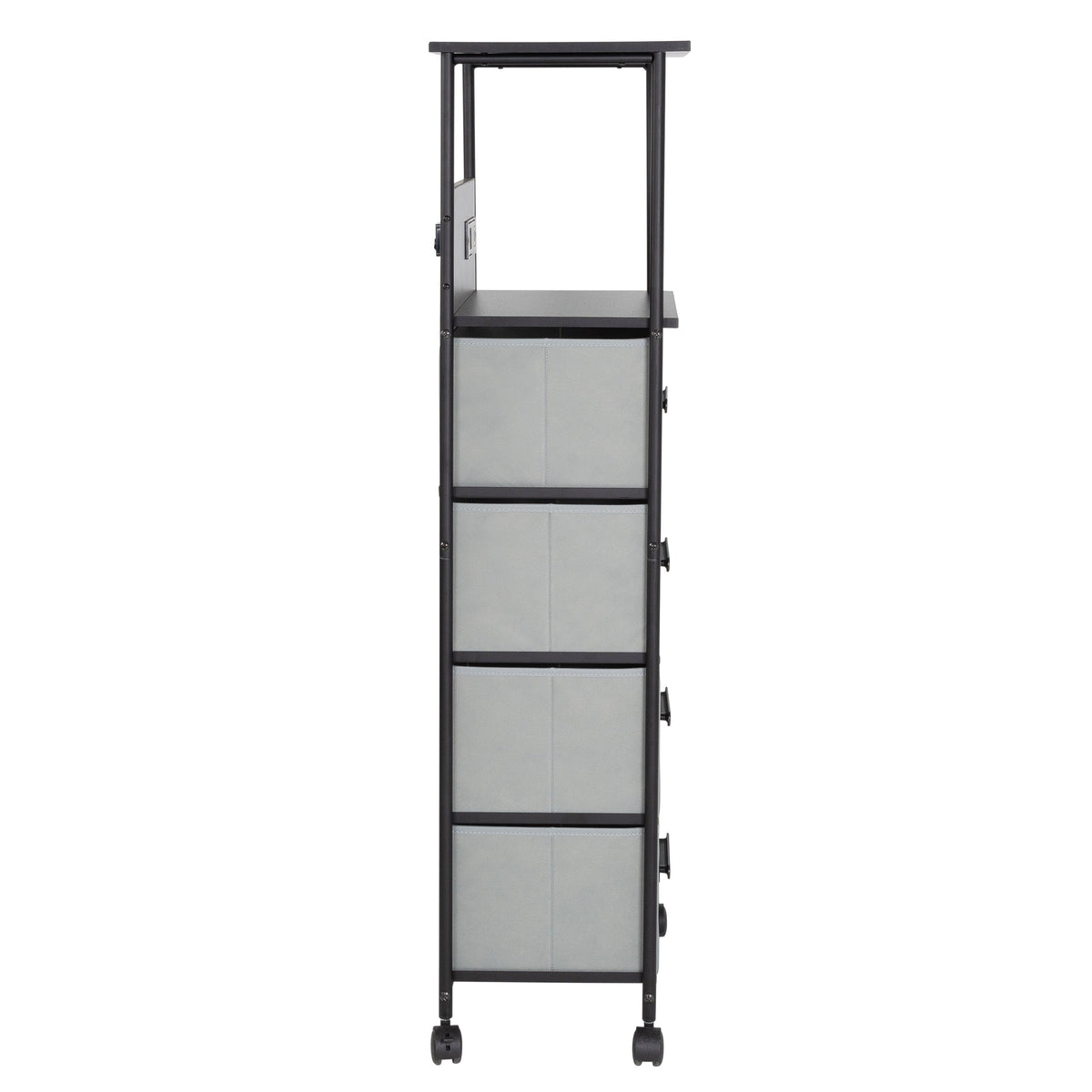 Black/Gray Dorm 4-Drawer Bedside Charging Storage Cart
