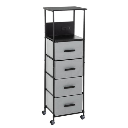 Black/Gray Dorm 4-Drawer Bedside Charging Storage Cart
