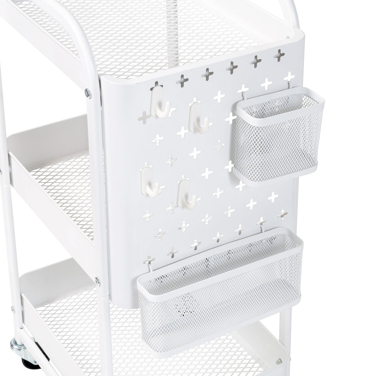White Steel 3-Tier Craft or Makeup Organizer Cart with Side Storage