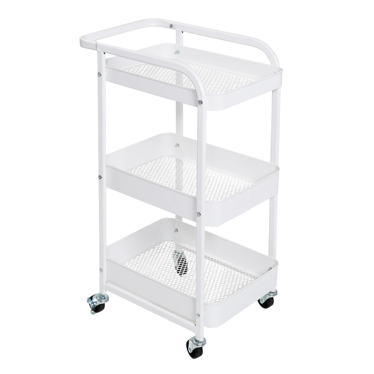 White Steel 3-Tier Craft or Makeup Organizer Cart with Side Storage