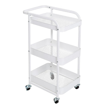 White Steel 3-Tier Craft or Makeup Organizer Cart with Side Storage