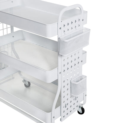 White Steel Rolling 2-in-1 Craft Storage Cart