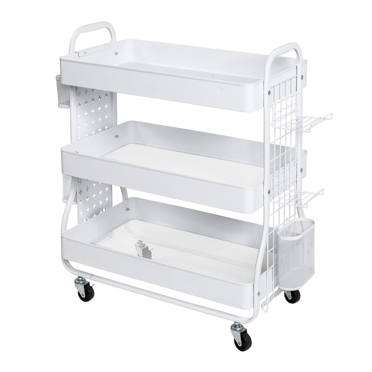 White Steel Rolling 2-in-1 Craft Storage Cart