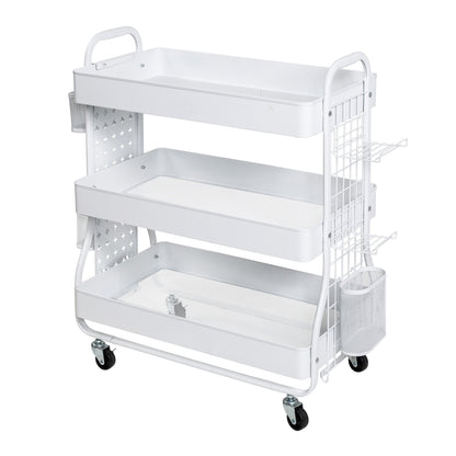 White Steel Rolling 2-in-1 Craft Storage Cart