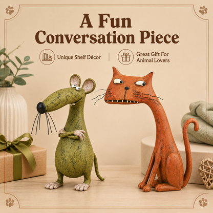 Whimsical Vintage Mouse & Cat Figurine